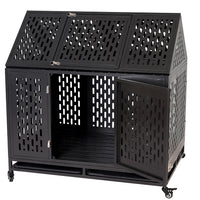 Heavy Duty Dog Crate Cage Kennel Strong Metal Frame Kennel Durable Indoor & Outdoor Kennel for Large Dogs, Easy to Assemble and Move with Four Wheels