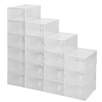 Shoe Storage Boxes 18 Pack Clear Plastic Stackable - White