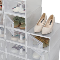 Shoe Storage Boxes 18 Pack Clear Plastic Stackable - White