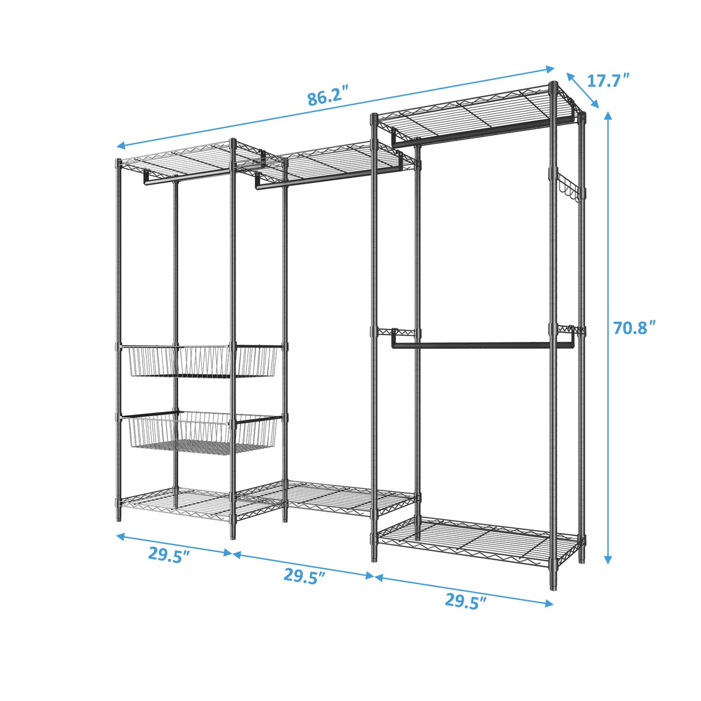 Closet System Organizer White With Sliding Baskets-Black