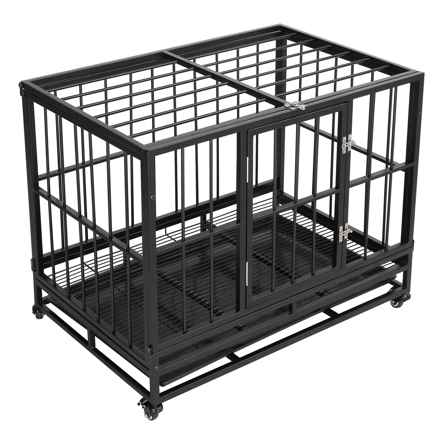 36.5” Heavy Duty Dog Cage Crate Kennel Metal Pet Playpen Portable with Tray Black