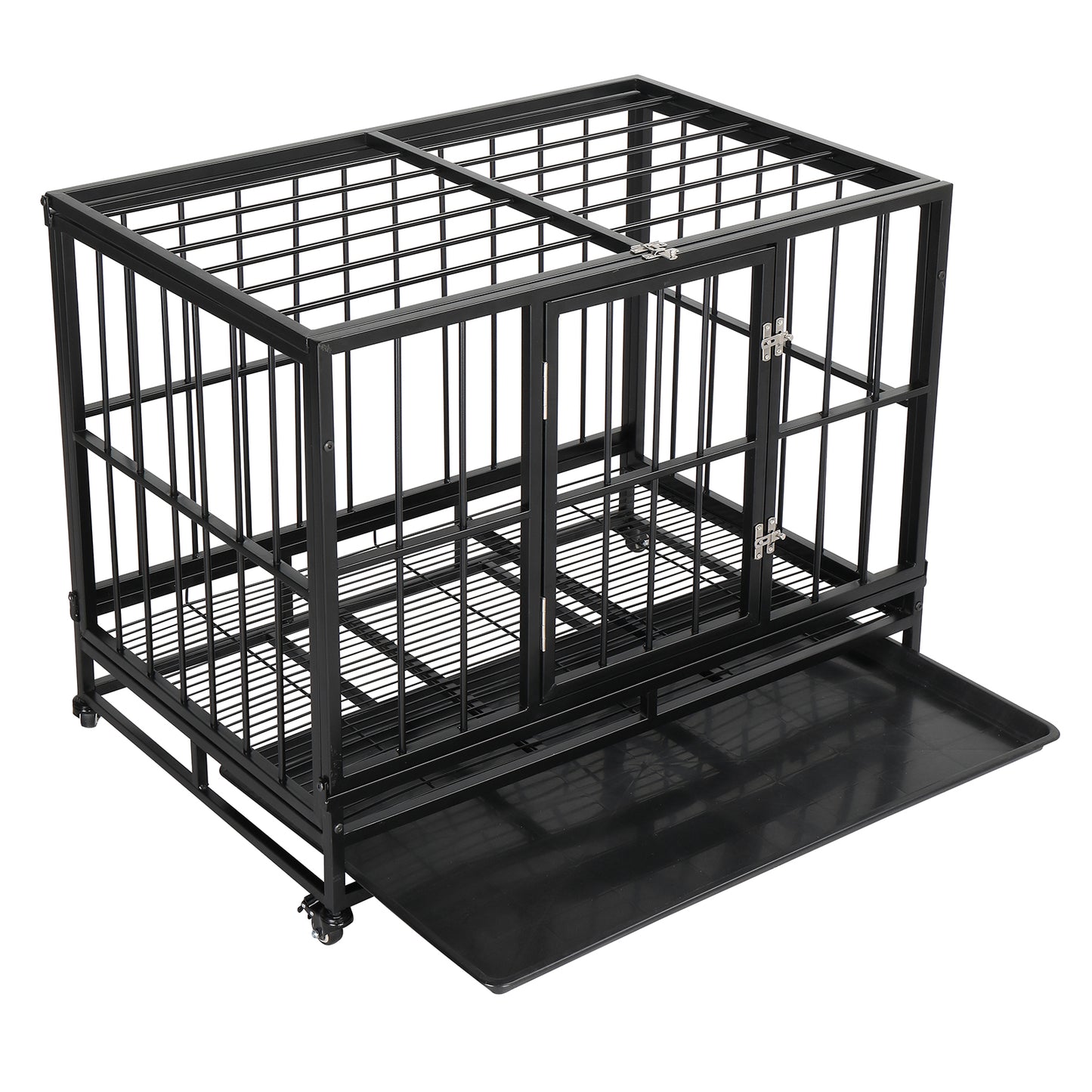 36.5” Heavy Duty Dog Cage Crate Kennel Metal Pet Playpen Portable with Tray Black