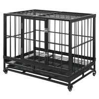 36.5” Heavy Duty Dog Cage Crate Kennel Metal Pet Playpen Portable with Tray Black