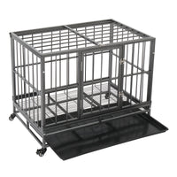 36.5” Heavy Duty Dog Cage Crate Kennel Metal Pet Playpen Portable with Tray Silver