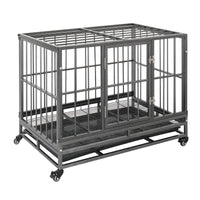 36.5” Heavy Duty Dog Cage Crate Kennel Metal Pet Playpen Portable with Tray Silver