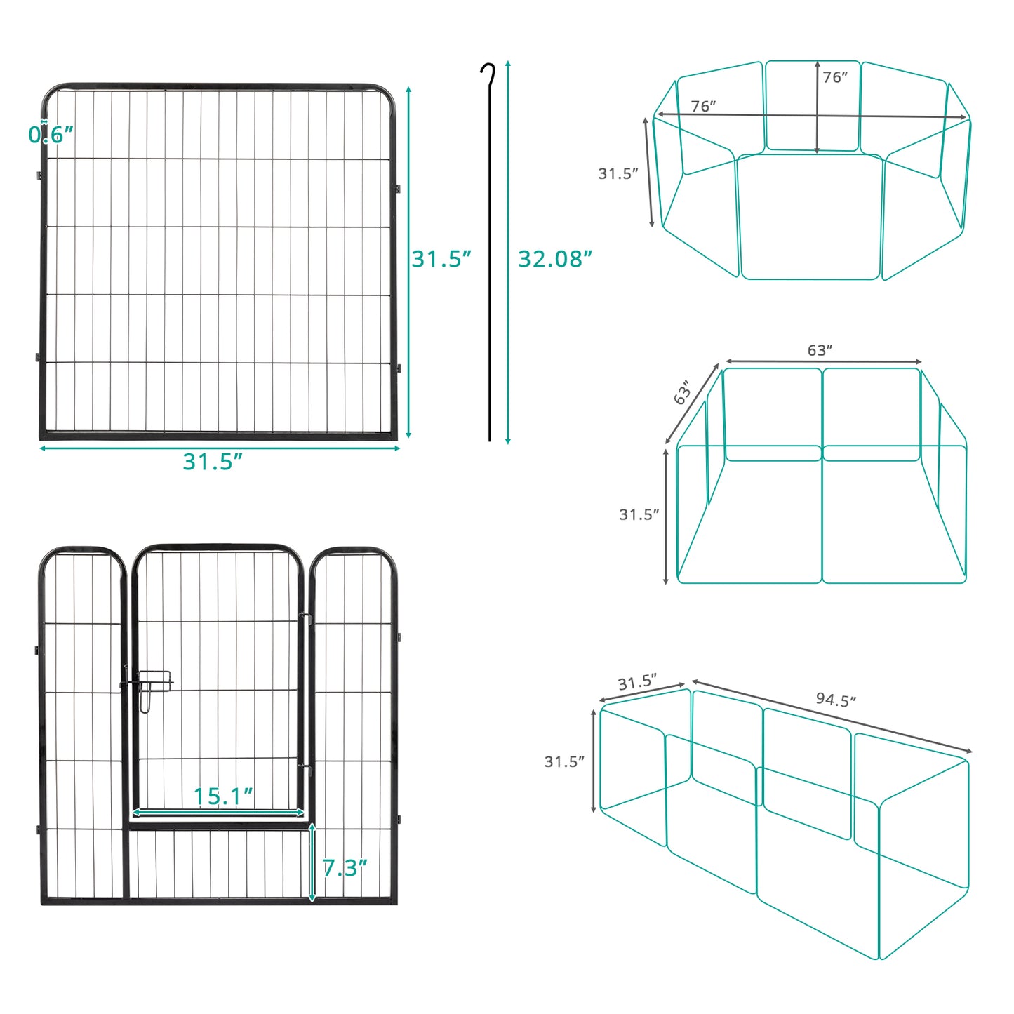 31.5" Dog Pet Playpen Heavy Duty Metal Exercise Fence Hammigrid 8 Panel