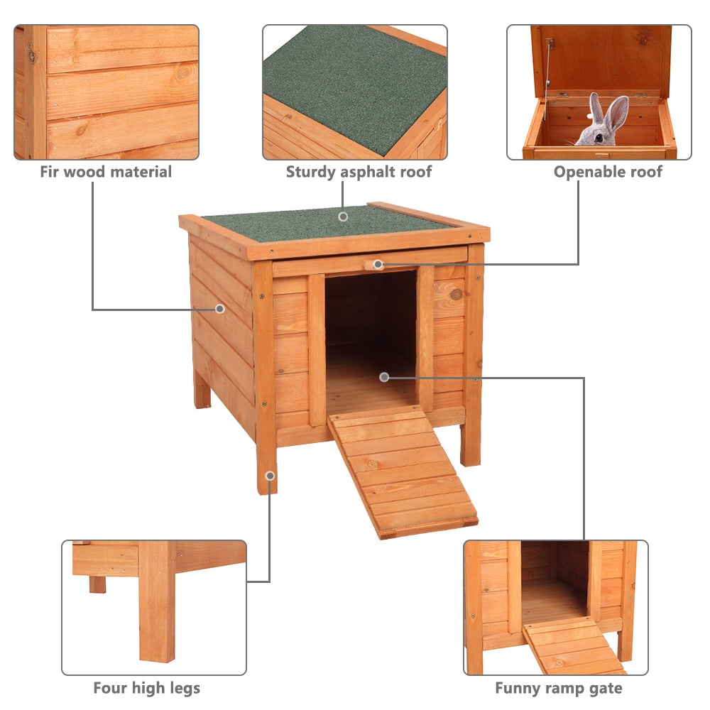 20" Wooden Waterproof Rabbit Hutch Pet Bunny Small Animal House Habitat Natural Wood Color