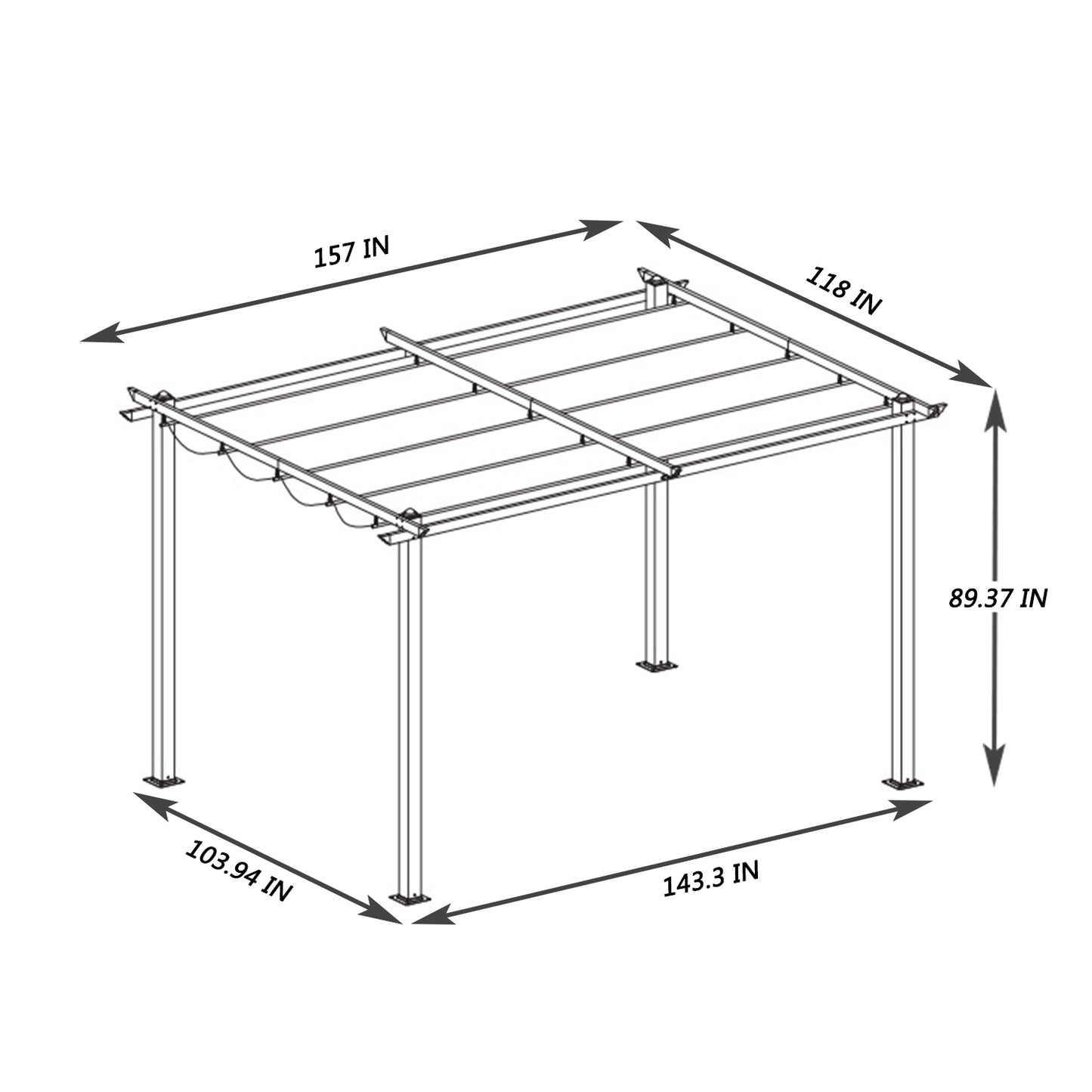 13 x 10 Ft Outdoor Patio Retractable Pergola，Beige