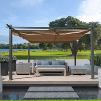 13 x 10 Ft Outdoor Patio Retractable Pergola，Beige