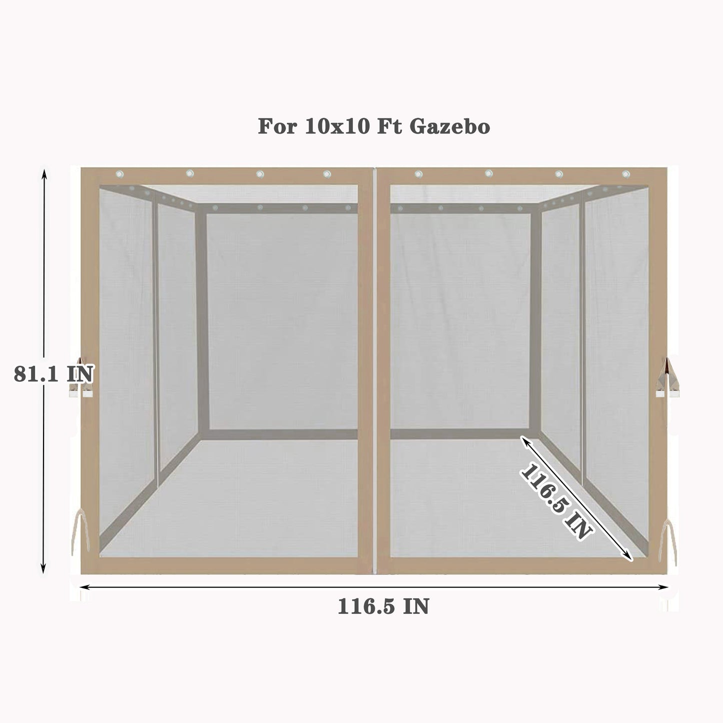 10 x 10 Ft Gazebo  Replacement 4-Side Mosquito Netting  with Zippers，Beige