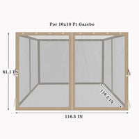 10 x 10 Ft Gazebo  Replacement 4-Side Mosquito Netting  with Zippers，Beige