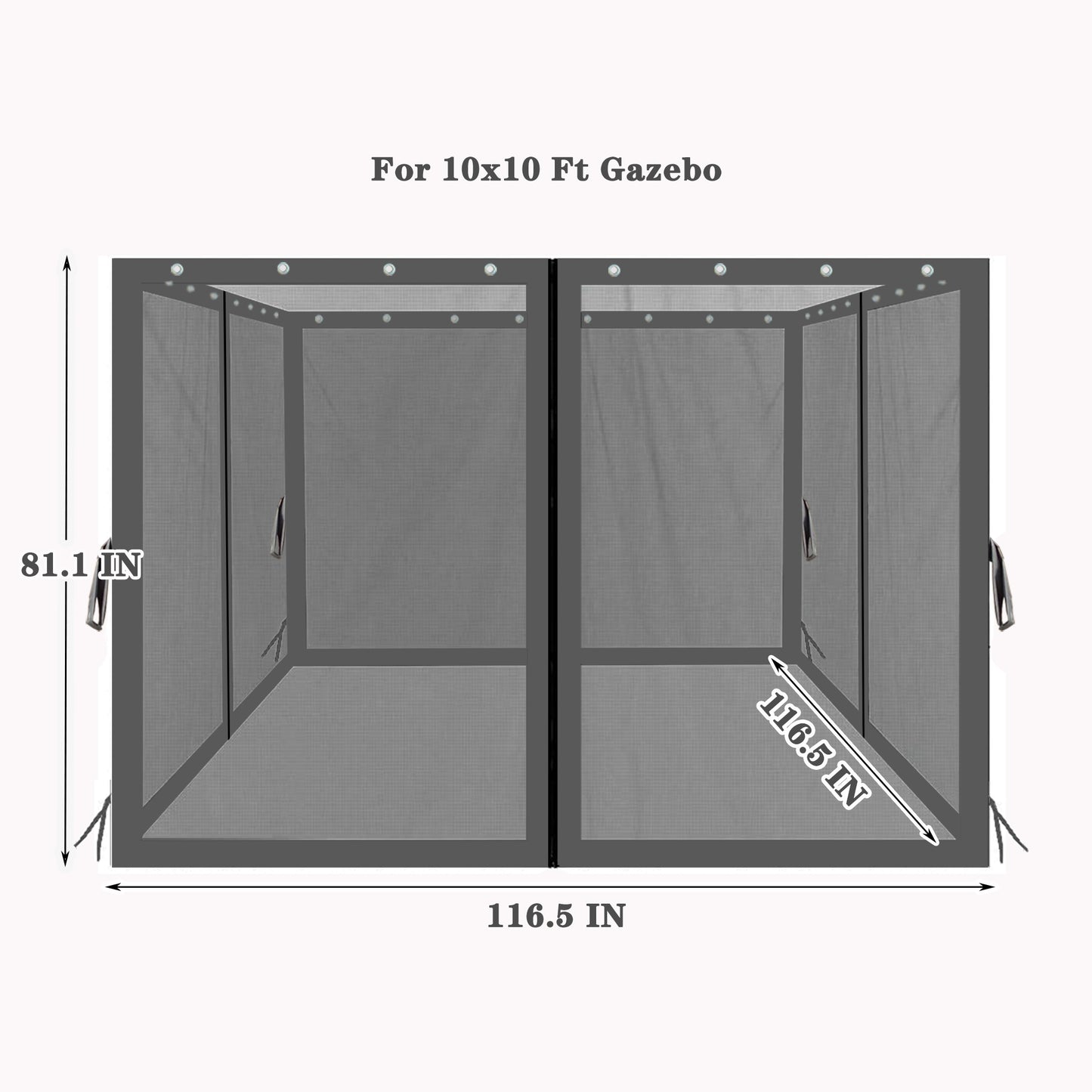 Gazebo Replacement 4-Side Mosquito Netting with Zippers