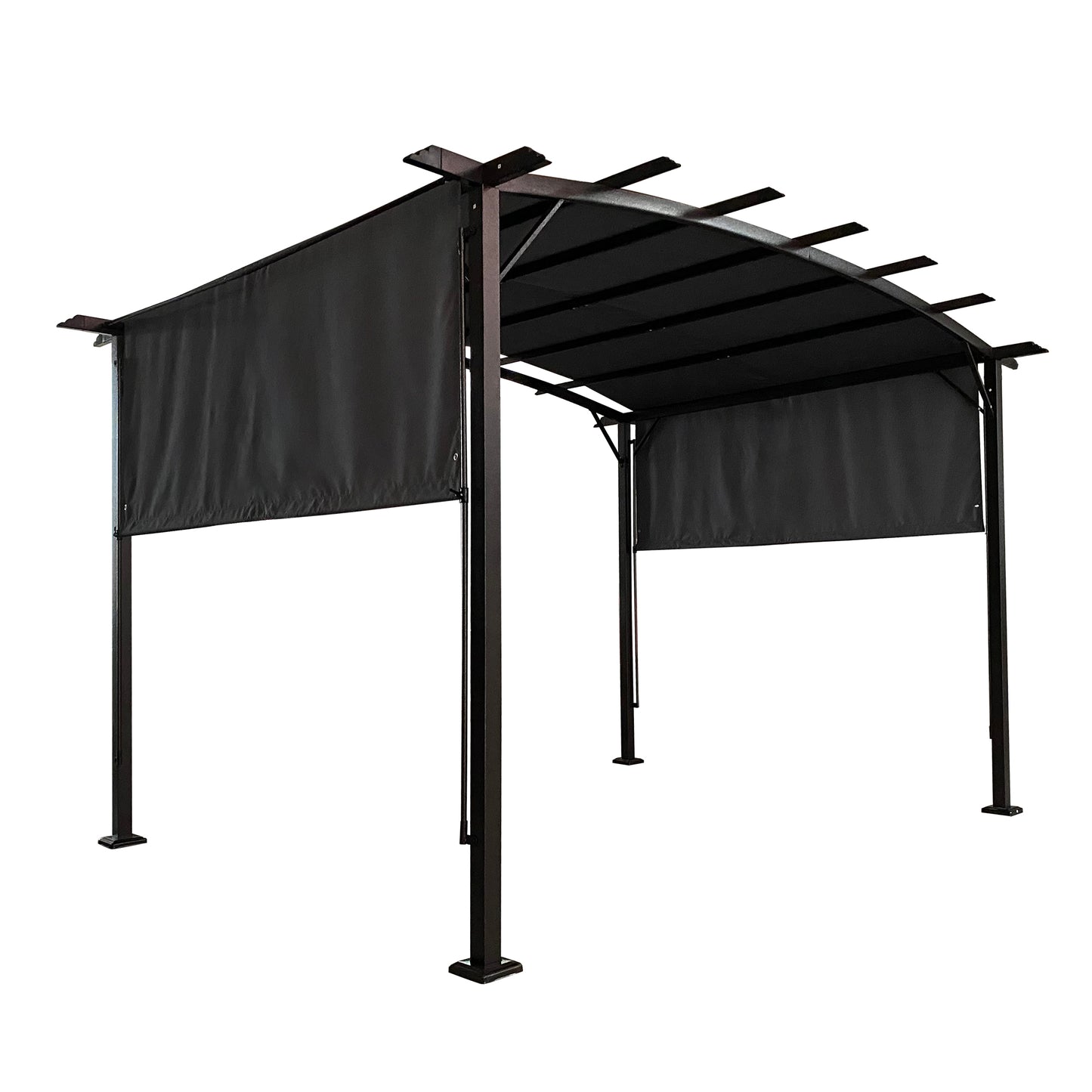 12 x 9 Ft Outdoor Pergola Patio Gazebo,Retractable Shade Canopy,Steel Frame Grape Gazebo,Sunshelter Pergola，Grey