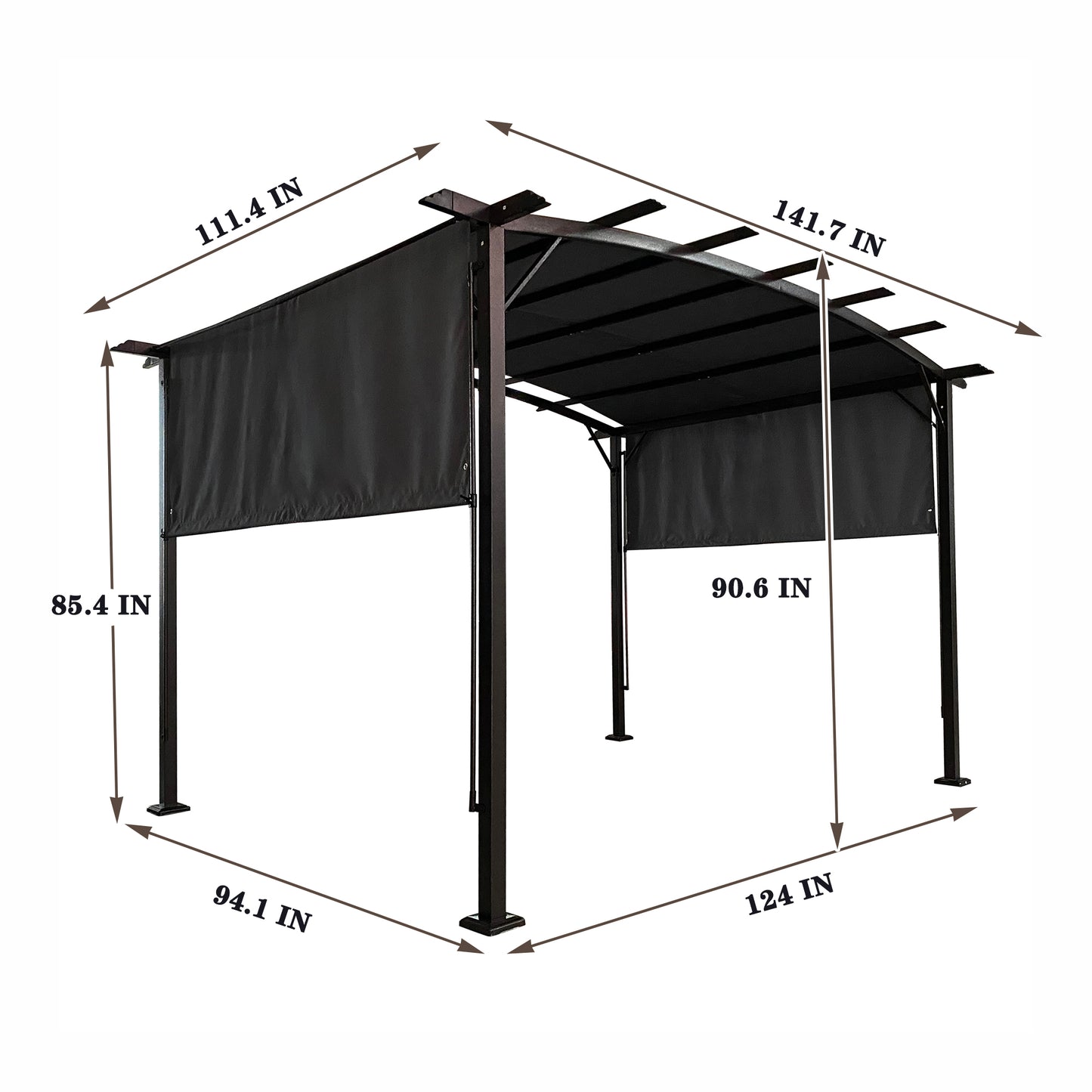 12 x 9 Ft Outdoor Pergola Patio Gazebo,Retractable Shade Canopy,Steel Frame Grape Gazebo,Sunshelter Pergola，Grey