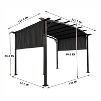 12 x 9 Ft Outdoor Pergola Patio Gazebo,Retractable Shade Canopy,Steel Frame Grape Gazebo,Sunshelter Pergola，Grey