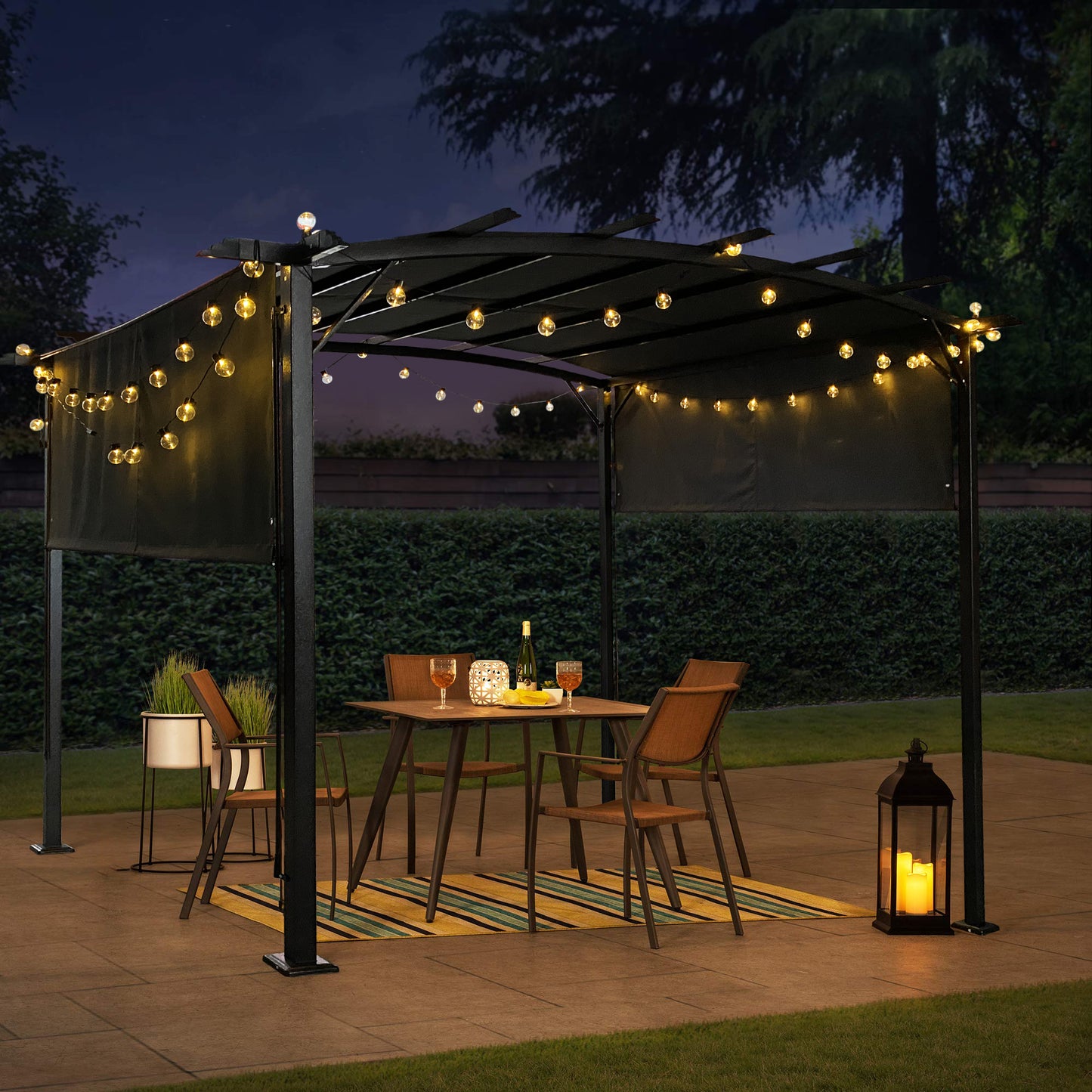 12 x 9 Ft Outdoor Pergola Patio Gazebo,Retractable Shade Canopy,Steel Frame Grape Gazebo,Sunshelter Pergola，Grey