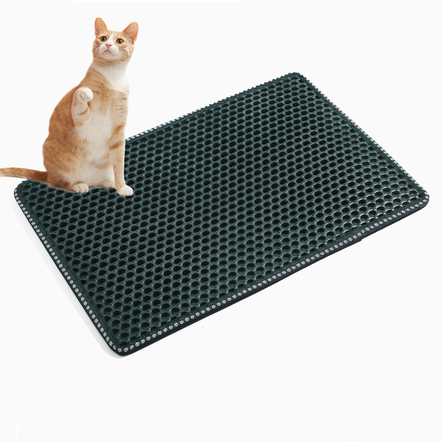 Cat Litter Mat, Kitty Litter Trapping Mat, Double Layer Mats with MiLi Shape Scratching design, Urine Waterproof, Easy Clean, Scatter Control  21" x 14"  Green（same as JYD-GT-MSD-GREEN）