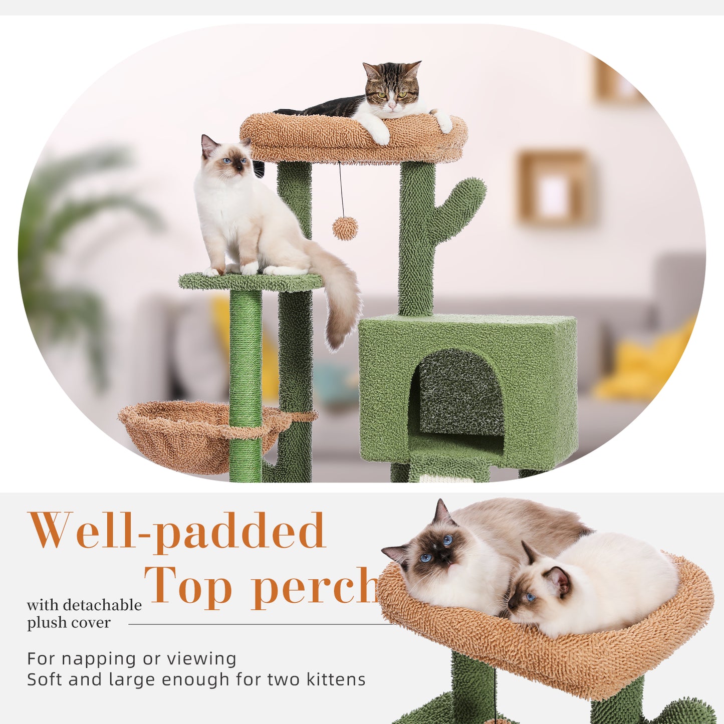 Cactus Cat Tree Cat Tower with Sisal Covered Scratching Post and Cozy Condo Cat Climbing Stand with Plush Perch &Soft Hammock for Indoor Cats(Minimum Retail Price for US: USD 79.99)