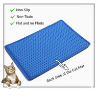 Cat Litter Mat, Kitty Litter Trapping Mat, Double Layer Mats with MiLi Shape Scratching design, Urine Waterproof, Easy Clean, Scatter Control  21" x 14"  Blue（same as JYD-GT-MSD-BLUE）