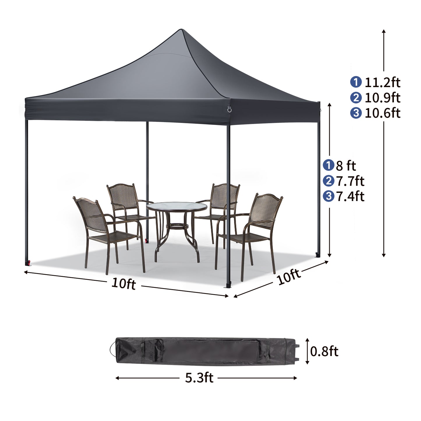 10x10ft Instant Portable Pop Up Canopy Tent  PVC Coated Shelter with Wheeled Carry Case, 4 Sand Bags - Black Top