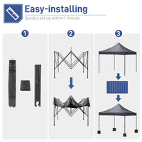 10x10ft Instant Portable Pop Up Canopy Tent  PVC Coated Shelter with Wheeled Carry Case, 4 Sand Bags - Black Top