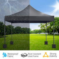 10x10ft Instant Portable Pop Up Canopy Tent  PVC Coated Shelter with Wheeled Carry Case, 4 Sand Bags - Black Top