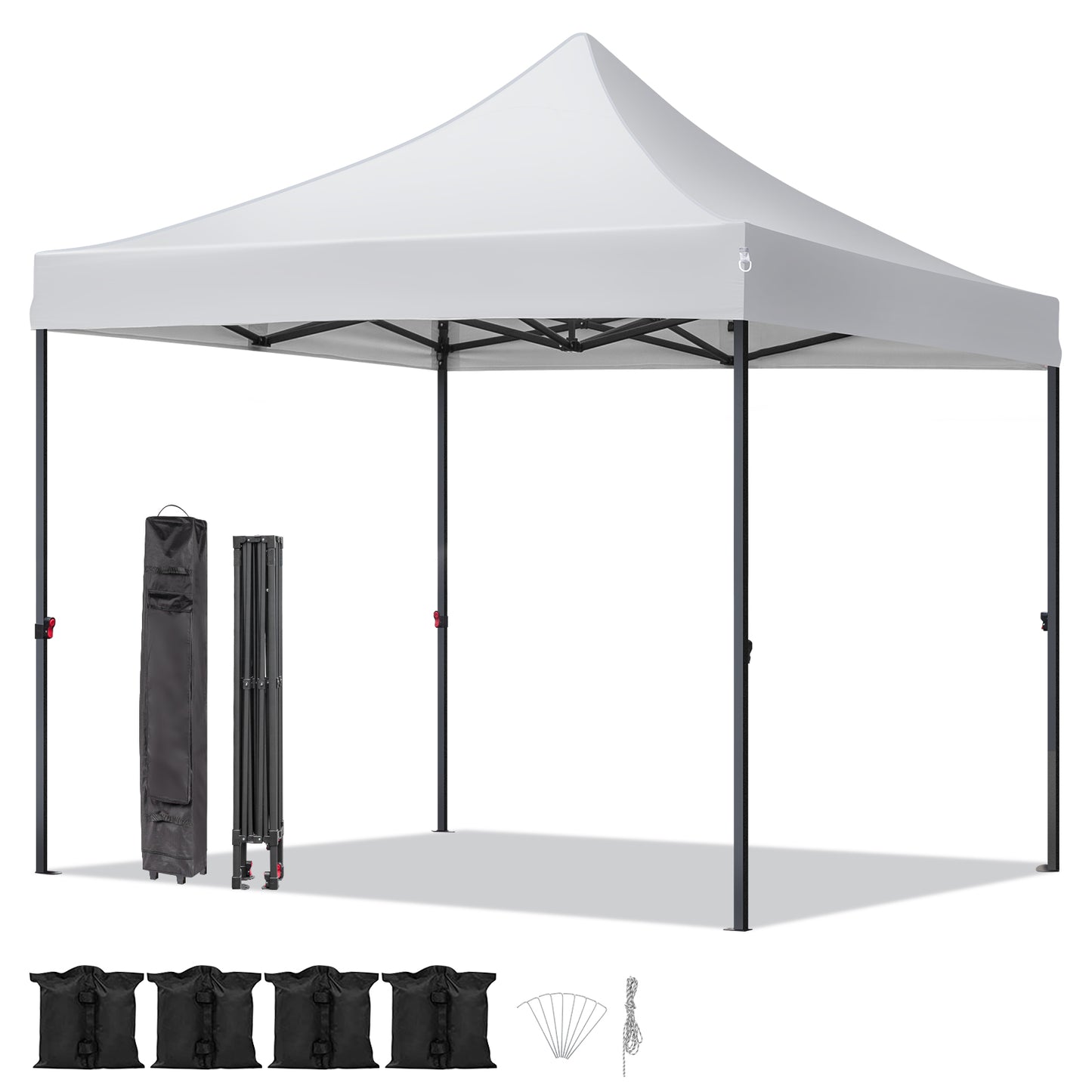 10x10ft Instant Portable Pop Up Canopy Tent  PVC Coated Shelter with Wheeled Carry Case, 4 Sand Bags - White Top