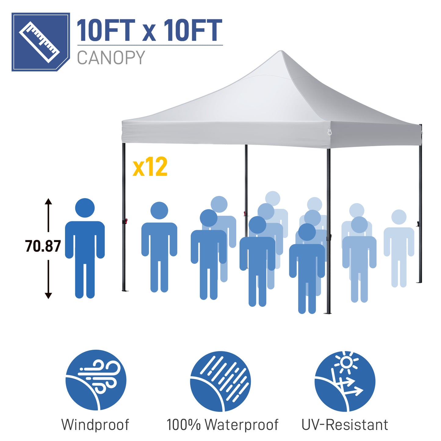 10x10ft Instant Portable Pop Up Canopy Tent  PVC Coated Shelter with Wheeled Carry Case, 4 Sand Bags - White Top