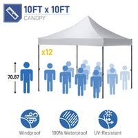 10x10ft Instant Portable Pop Up Canopy Tent  PVC Coated Shelter with Wheeled Carry Case, 4 Sand Bags - White Top