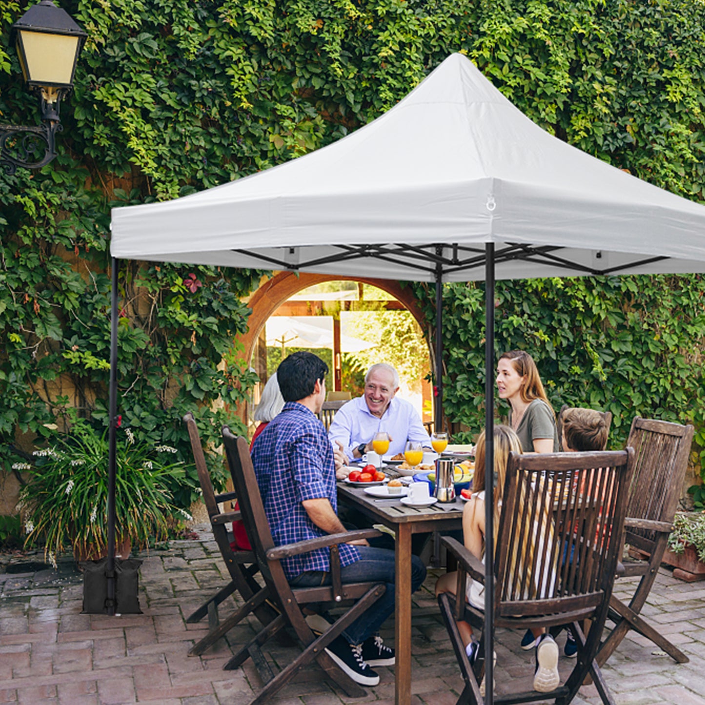 10x10ft Instant Portable Pop Up Canopy Tent  PVC Coated Shelter with Wheeled Carry Case, 4 Sand Bags - White Top