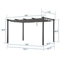 395*300*245cm Dark Gray Columns, Dark Gray Adjustable Polyester Shade Cloth, 5 Beams, Wrought Iron Gazebo