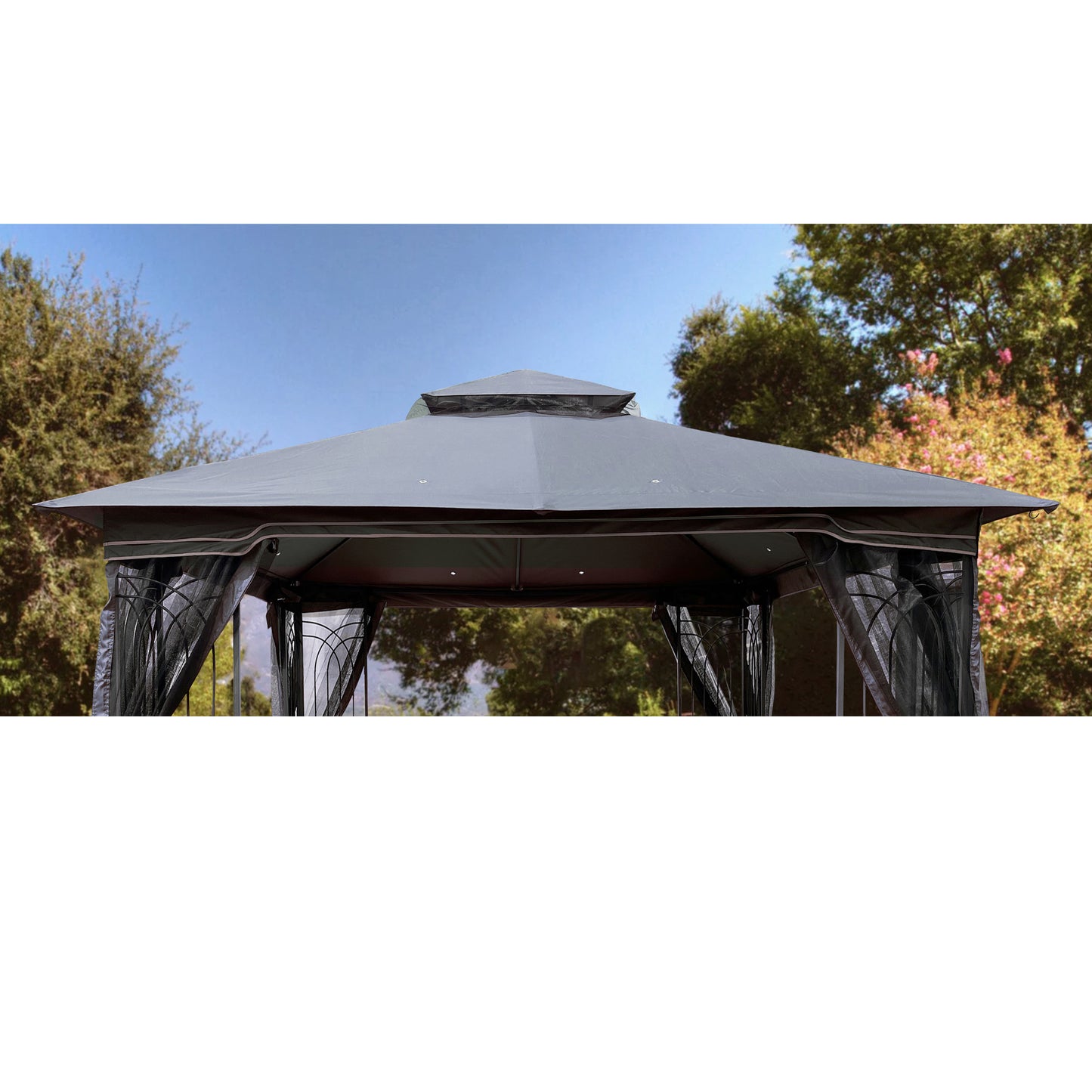 10 x 10 Ft Patio Double Roof Gazebo Replacement Canopy Top Fabric,Gray