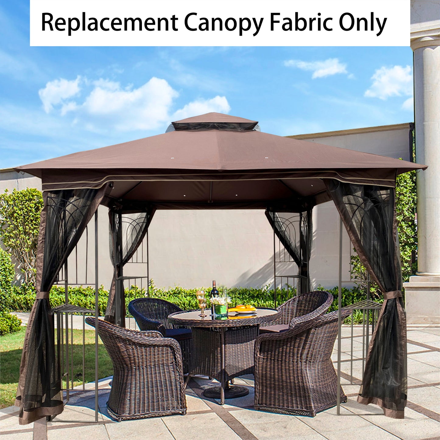 10 x 10 Ft Patio Double Roof Gazebo Replacement Canopy Top Fabric,Brown