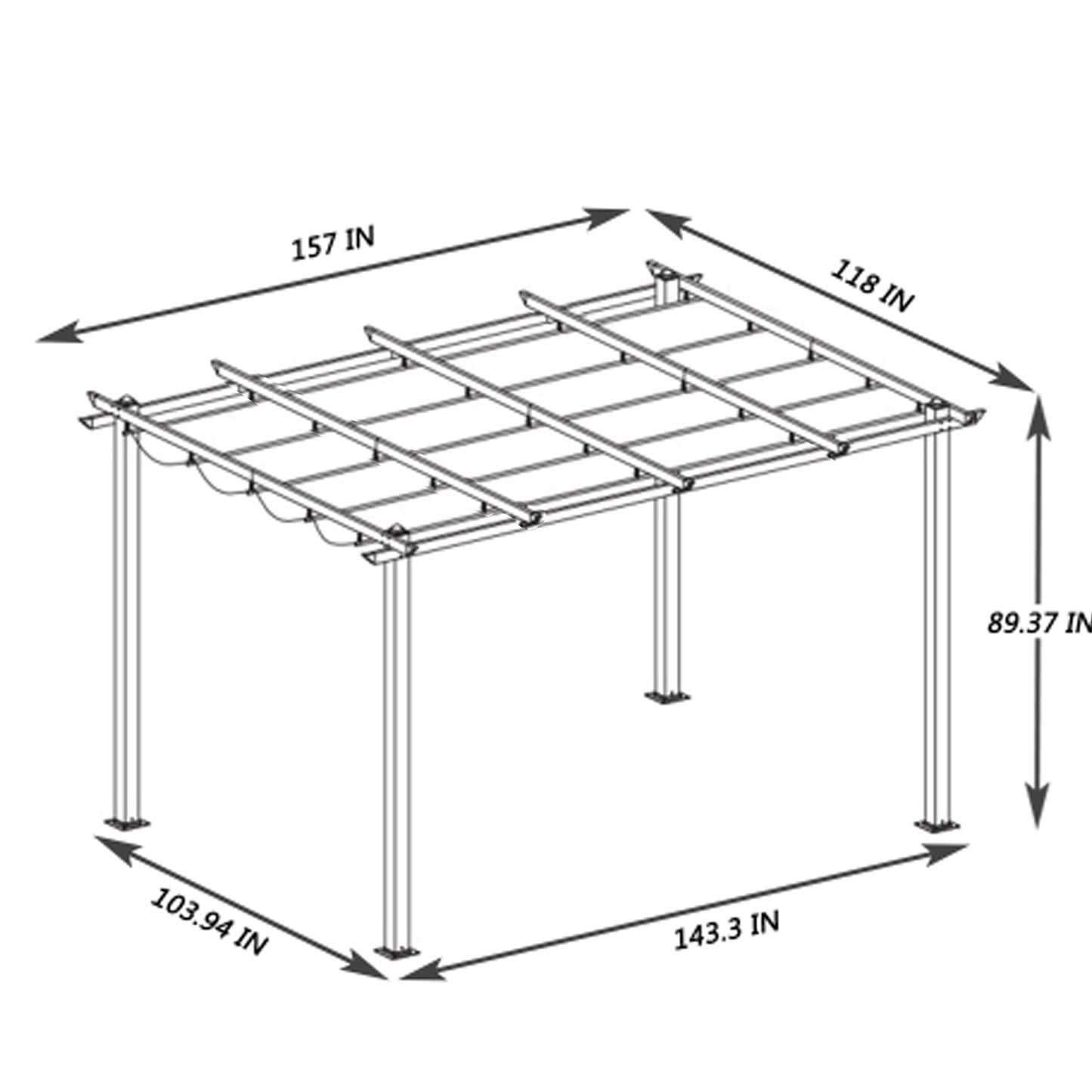 13 x 10 Ft Outdoor Patio Retractable Pergola With Canopy Sunshelter, Gray