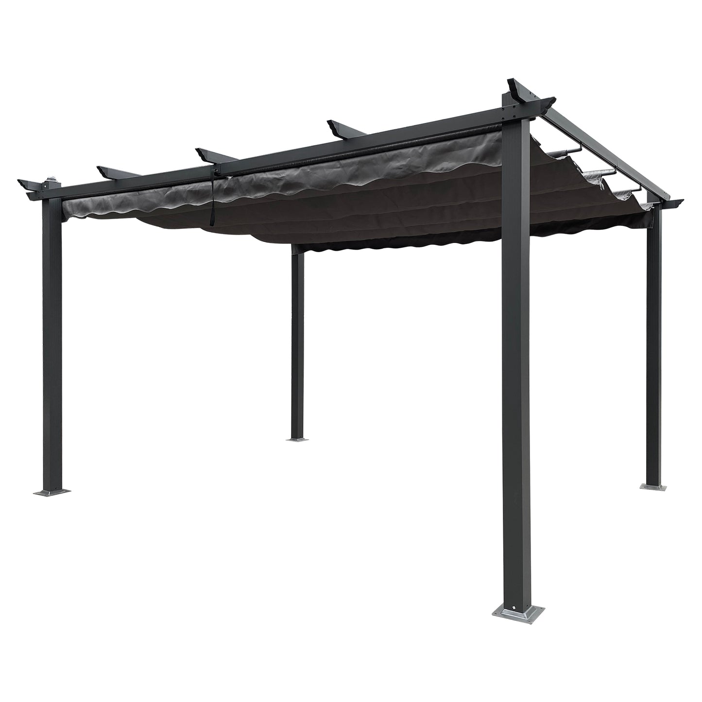 13 x 10 Ft Outdoor Patio Retractable Pergola With Canopy Sunshelter, Gray