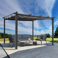 13 x 10 Ft Outdoor Patio Retractable Pergola With Canopy Sunshelter, Gray