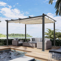 13 x 10 Ft Outdoor Patio Retractable Pergola With Canopy Sunshelter, Beige