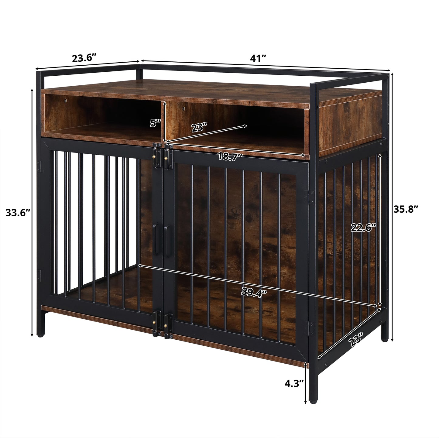 41 "Furniture Dog Cage, Metal Heavy Duty Super Sturdy Dog Cage, Dog Crate for Small/Medium Dogs, Double Door and Double Lock, with Storage and Anti-chew Features, Dog House, Rustic Brown