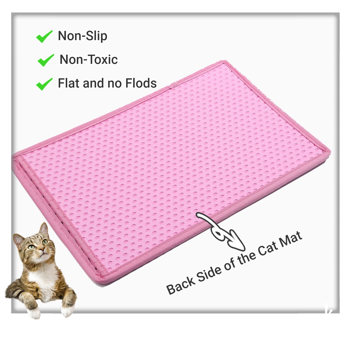 Cat Litter Mat, Kitty Litter Trapping Mat, Double Layer Mats with MiLi Shape Scratching design, Urine Waterproof, Easy Clean, Scatter Control  21" x 14"  Pink (same as JYD-GT-MSD-PINK)