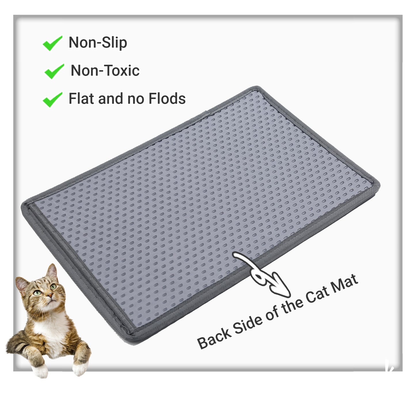 Cat Litter Mat, Kitty Litter Trapping Mat, Double Layer Mats with MiLi Shape Scratching design, Urine Waterproof, Easy Clean, Scatter Control  21" x 14"  Grey（same as JYD-GT-MSD-GREY）