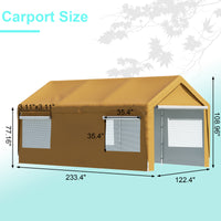 10x20 ft Heavy Duty Carport with Roll-up Ventilated Windows, Portable Garage Metal Carport with Removable Sidewalls and Doors for Car, Truck, Boat, Beige