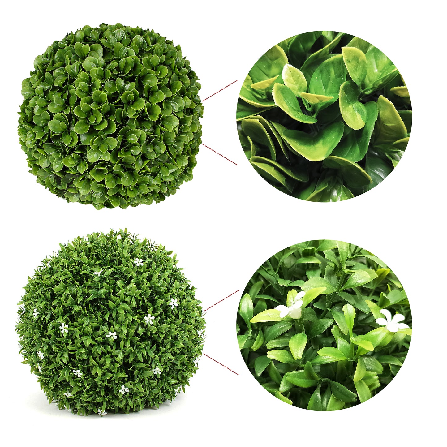 15'' Artificial Boxwood Topiaries,Garden Faux Topiary Ball Plants with White Flower for Indoor or Outdoor Decor