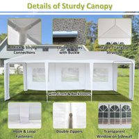 10 x 30 FT Garden Party Event Tent for Gatheration, Outdoor Gazebo Capony with 5 Sidewalls, White