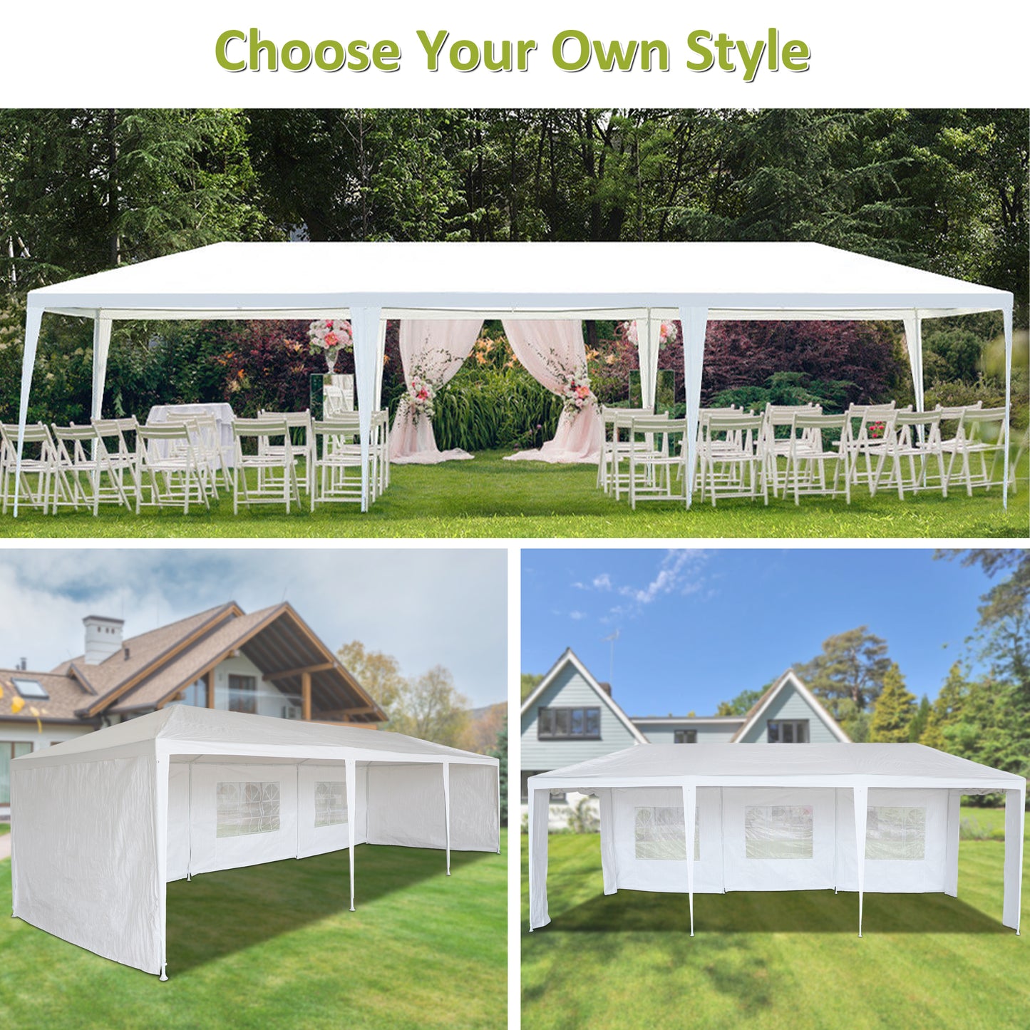 10 x 30 FT Garden Party Event Tent for Gatheration, Outdoor Gazebo Capony with 5 Sidewalls, White