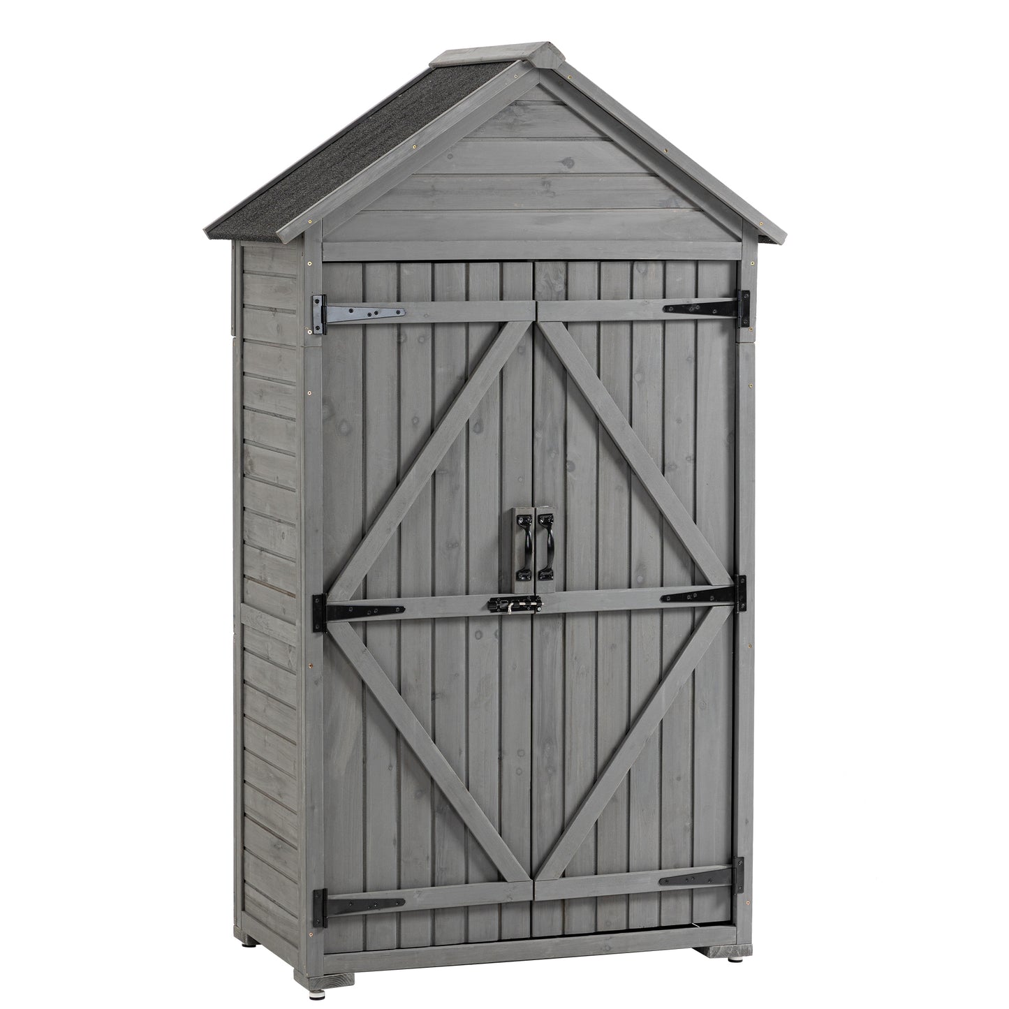 39.56"L x 22.04"W x 68.89"H Outdoor Storage Cabinet Garden Wood Tool Shed Outside Wooden Closet with Shelves and Latch, Gray