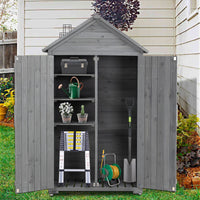 39.56"L x 22.04"W x 68.89"H Outdoor Storage Cabinet Garden Wood Tool Shed Outside Wooden Closet with Shelves and Latch, Gray