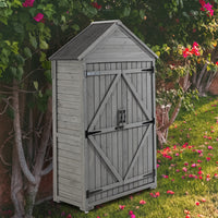 39.56"L x 22.04"W x 68.89"H Outdoor Storage Cabinet Garden Wood Tool Shed Outside Wooden Closet with Shelves and Latch, Gray