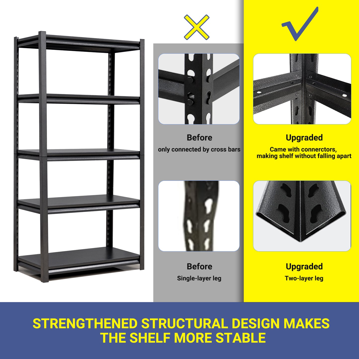 5-Tier Adjustable Metal Shelving Unit, Heavy Duty Shelving Utility Rack for garage Basement Kitchen Pantry Closet  31.5"W x 15.7"D x 63"H