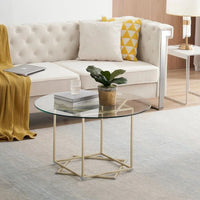 coffee table, glass coffee table with gold frame round and glass top for home office, metal table legs, home decor accent cocktail table