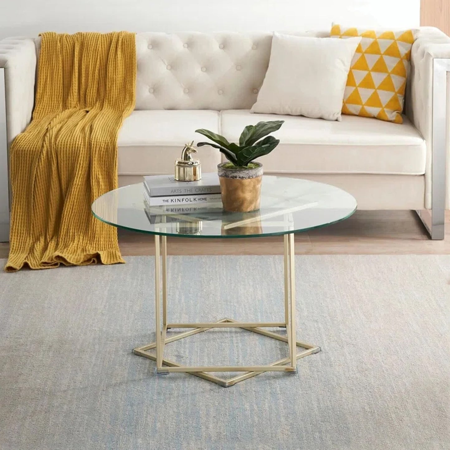 coffee table, glass coffee table with gold frame round and glass top for home office, metal table legs, home decor accent cocktail table